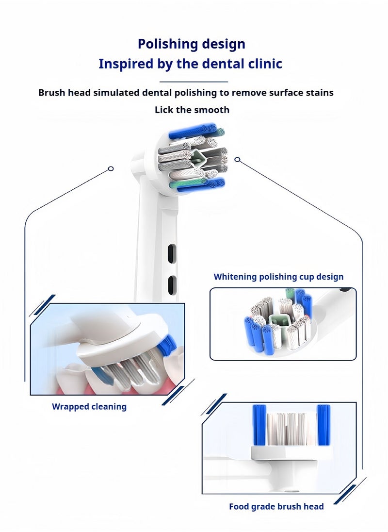 Pack Of 4 Precision Clean Electric Toothbrush Head White,Toothbrush Head EB20-4 With 2 Tooth Whitening Strips