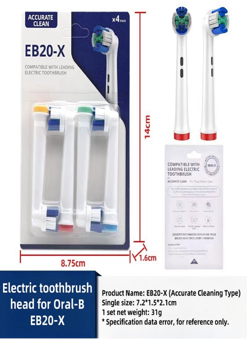 Pack Of 4 Precision Clean Electric Toothbrush Head White,Toothbrush Head EB20-4 With 2 Tooth Whitening Strips