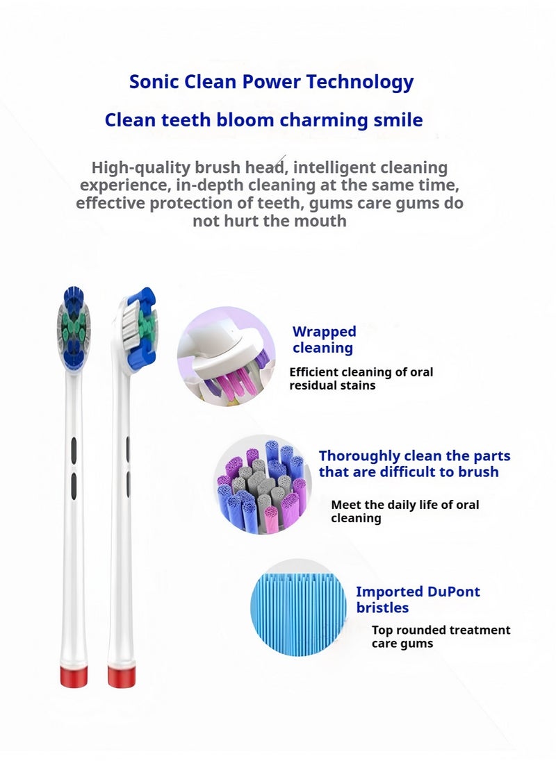 Pack Of 4 Precision Clean Electric Toothbrush Head White,Toothbrush Head EB20-4 With 2 Tooth Whitening Strips