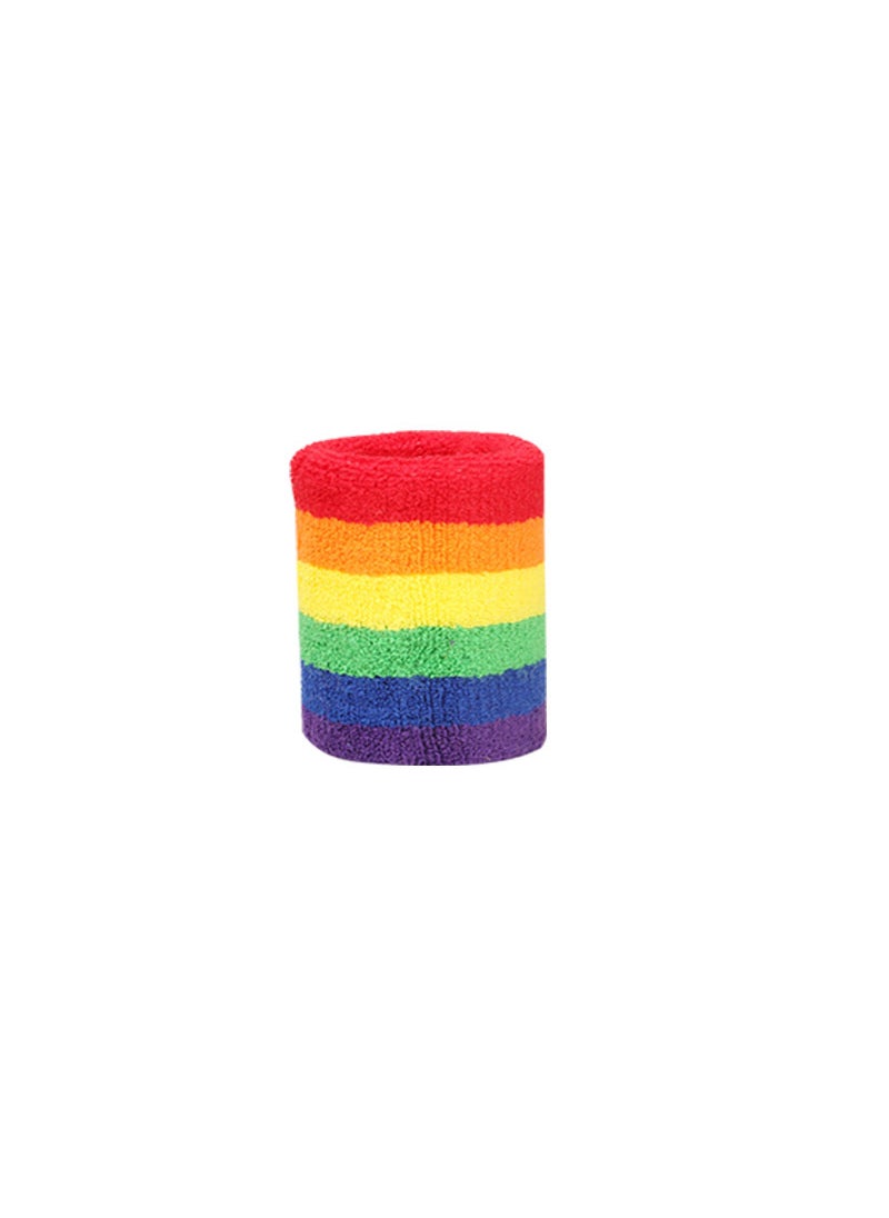 Rainbow Wrist Bracer Womens Sports Cotton Sweat-absorbent Towel Fashion Trend Running Sweat Wipe Headband Hair Band Wrist Square Dance Rainbow Bracer One Pack