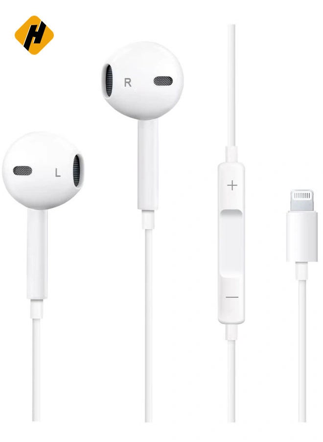 iPhone Headphones, [MFI Certified] Earphones Wired Stereo Sound Earbuds with Microphone and Volume Control, Compatible with iPhone 14/13/12/SE/11/XR/XS/X/7/7 Plus/8/8P, Supports All iOS Systems,White