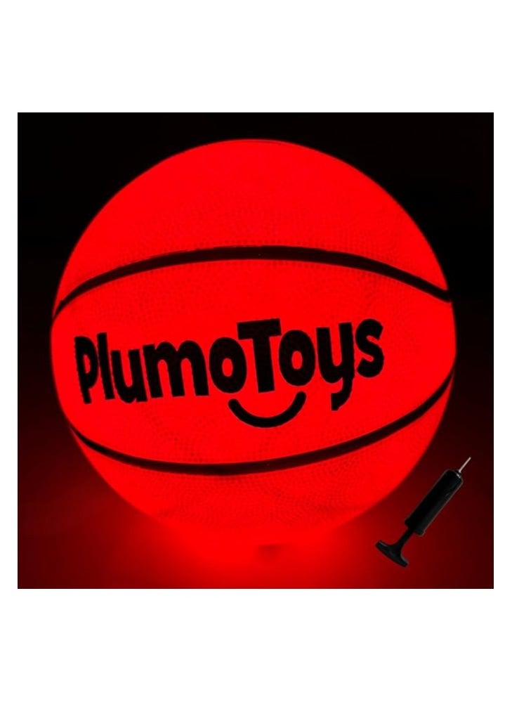 Plumotoys Glow in The Dark Basketball for Teen Boy | Glowing Red Basket Ball, Light Up LED Toy for Night Ball Games | Size 7 Sports Stuff & Gadgets for Kids Age 6 Years Old and Up