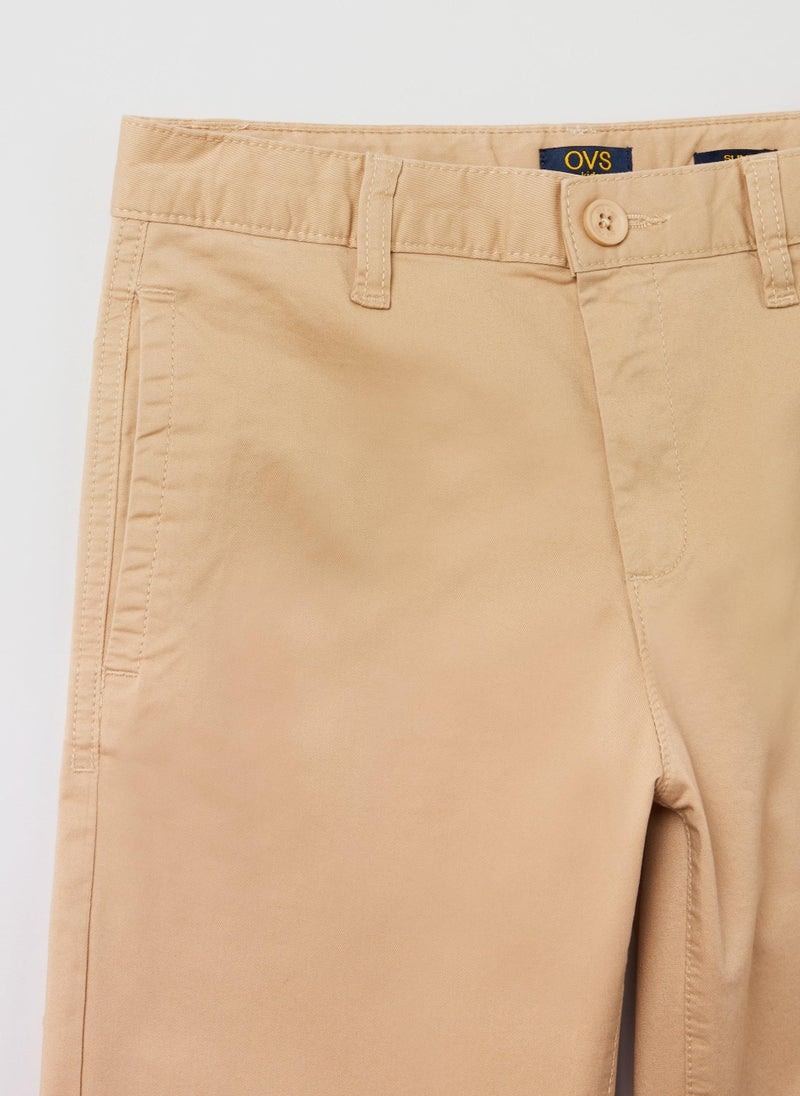 OVS Solid Colour Chino Bermuda Shorts In Twill