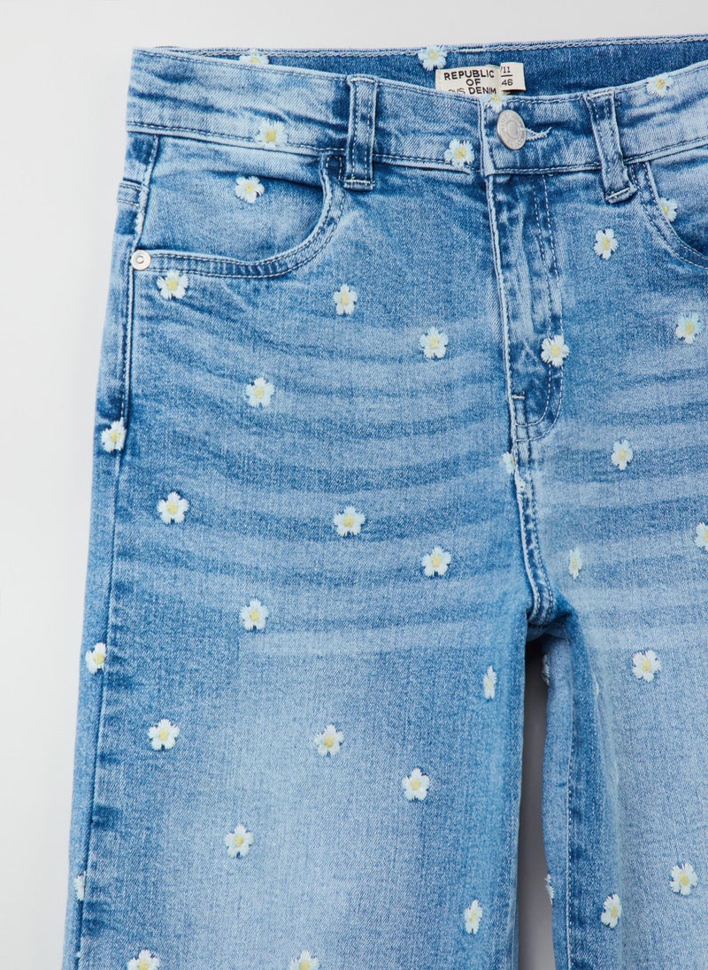 OVS Straight-Fit Jeans With Embroidered Daisies