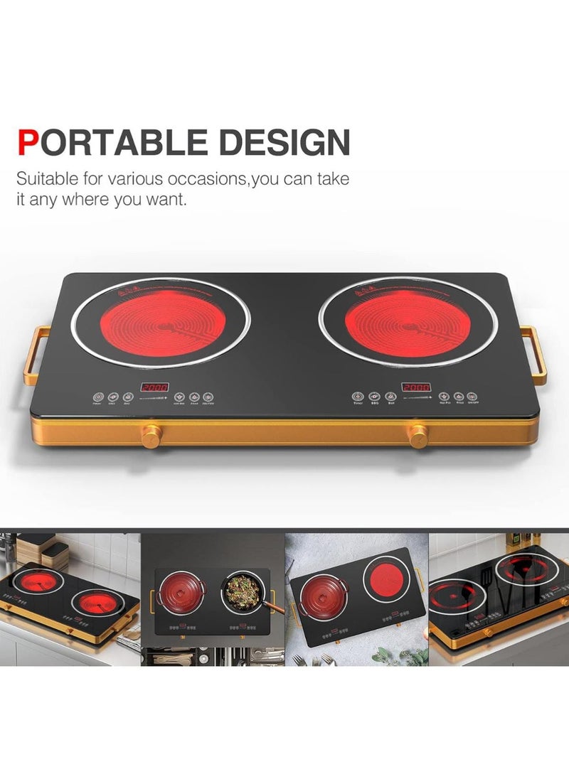 Double Infrared Cooker 3500W with Digital LED Display High Power Dual Burner Cooktop, Portable Electric Stove for Fast and Efficient Cooking with 4 Hour Timer Facility