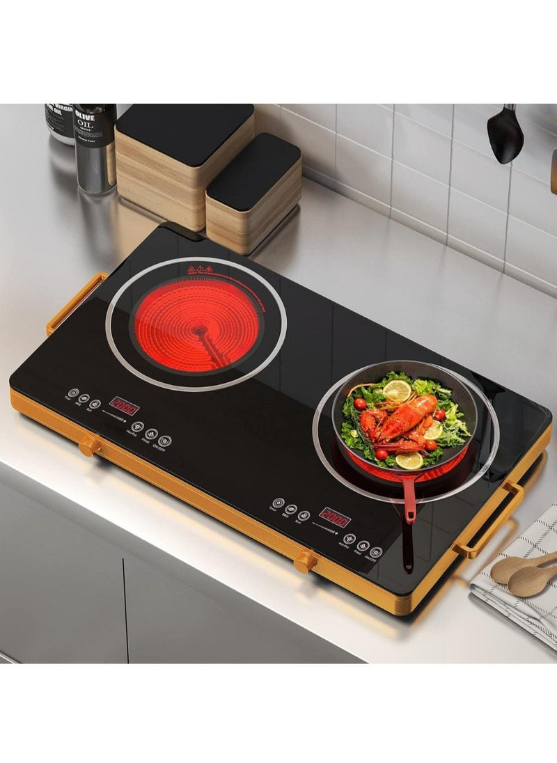 Double Infrared Cooker 3500W with Digital LED Display High Power Dual Burner Cooktop, Portable Electric Stove for Fast and Efficient Cooking with 4 Hour Timer Facility