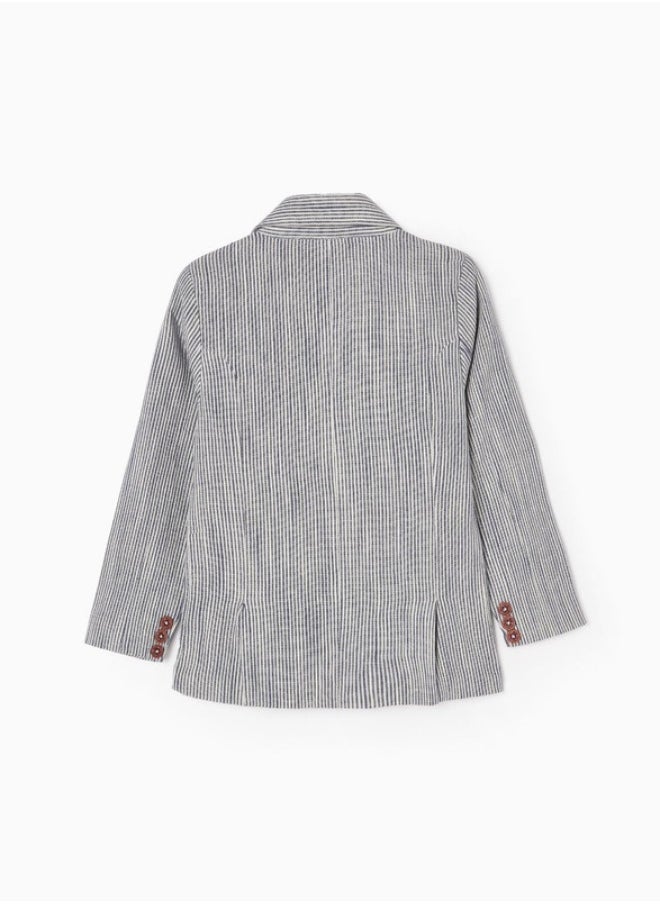 Zippy Striped Blazer In Cotton And Linen For Boys