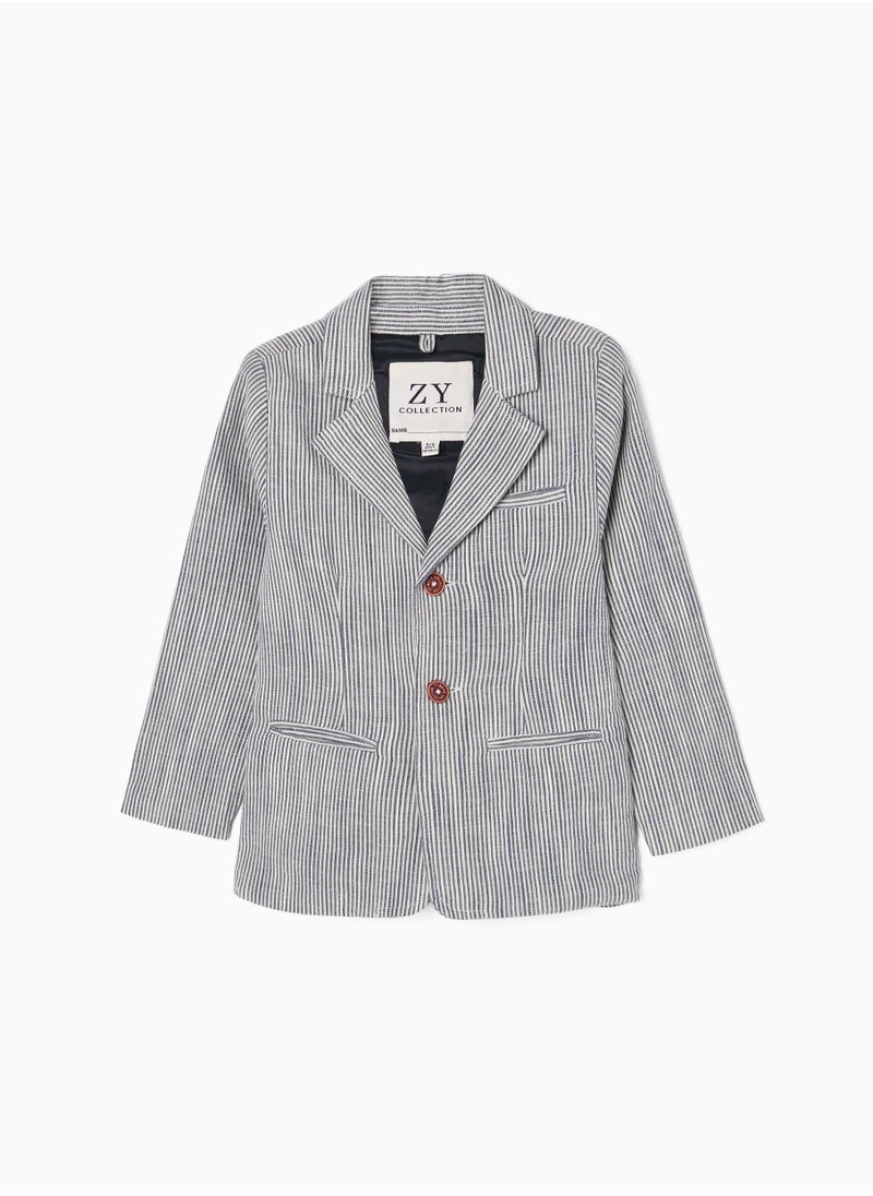 Zippy Striped Blazer In Cotton And Linen For Boys