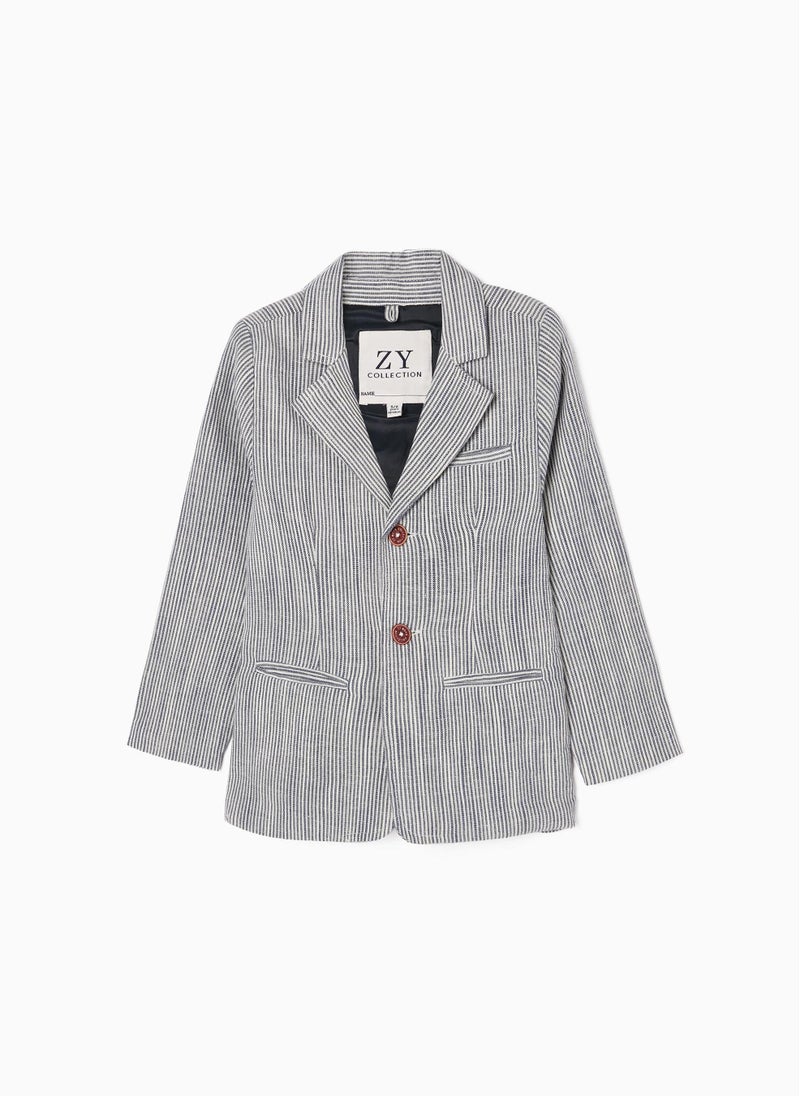 Zippy Striped Blazer In Cotton And Linen For Boys