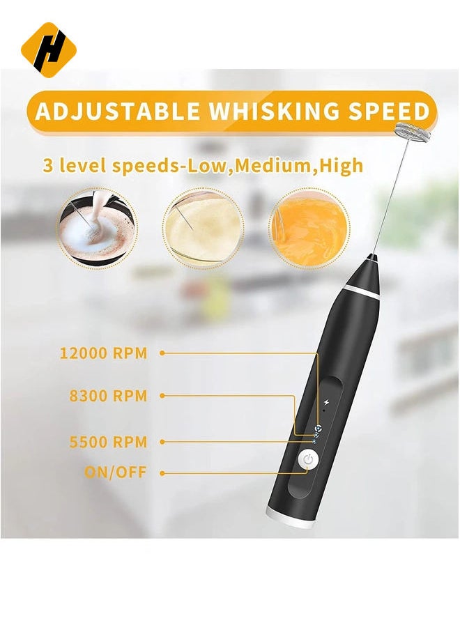 Milk Frother Handheld, Rechargeable Whisk Drink Mixer for Coffee with Art Stencils, Mini Foamer for Cappuccino, Hot Chocolate Match, Frappe, Hot Chocolate, Egg Whisk