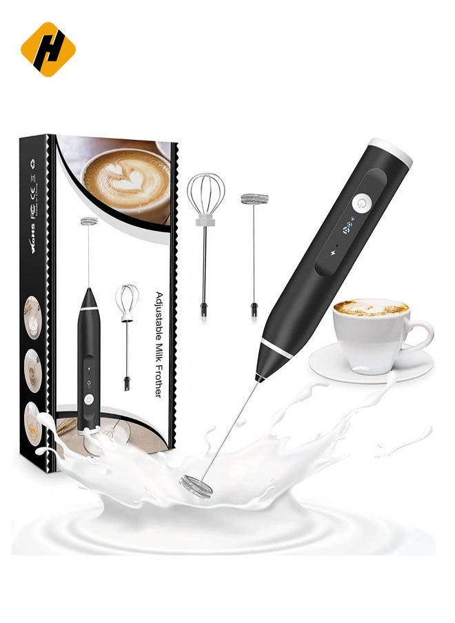 Milk Frother Handheld, Rechargeable Whisk Drink Mixer for Coffee with Art Stencils, Mini Foamer for Cappuccino, Hot Chocolate Match, Frappe, Hot Chocolate, Egg Whisk