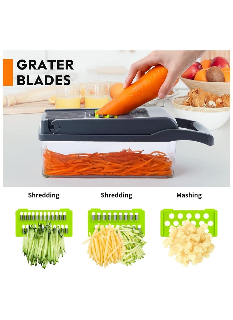 Vegetable Chopper, Pro Onion Chopper, Multifunctional 13 in 1 Food Chopper, Kitchen Vegetable Slicer Dicer Cutter,Veggie Chopper With 8 Blades,Carrot and Garlic Chopper With Container