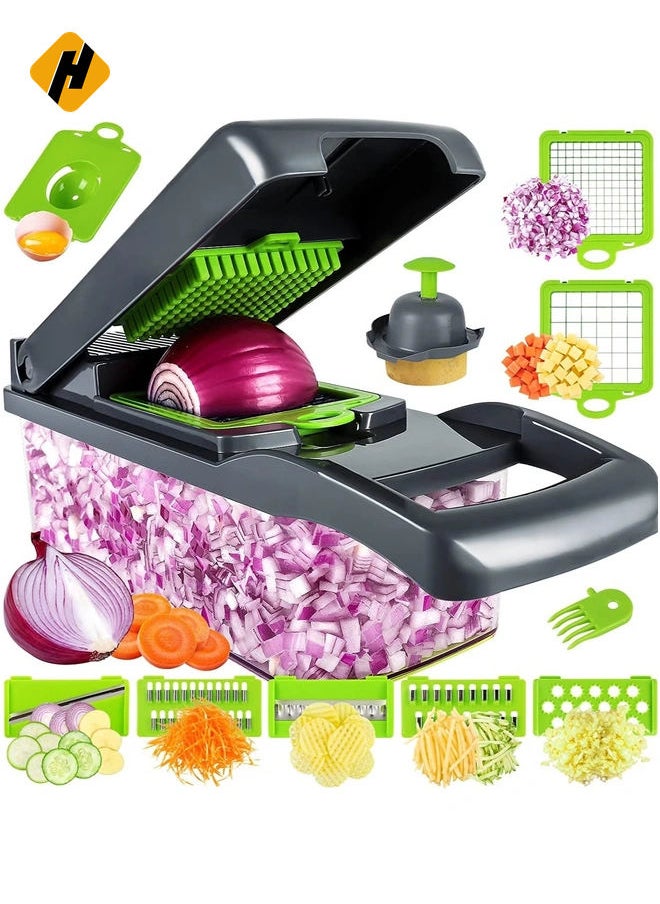 Vegetable Chopper, Pro Onion Chopper, Multifunctional 13 in 1 Food Chopper, Kitchen Vegetable Slicer Dicer Cutter,Veggie Chopper With 8 Blades,Carrot and Garlic Chopper With Container