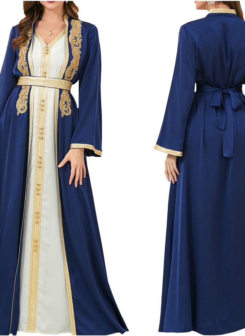 Golden Embodied Luxurious Royal Blue Abaya with White Inner