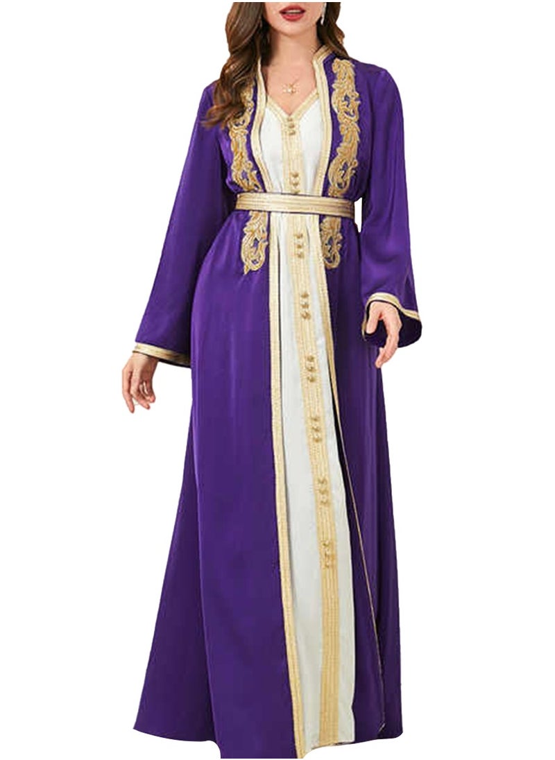 Golden Embodied Luxurious Royal Blue Abaya with White Inner