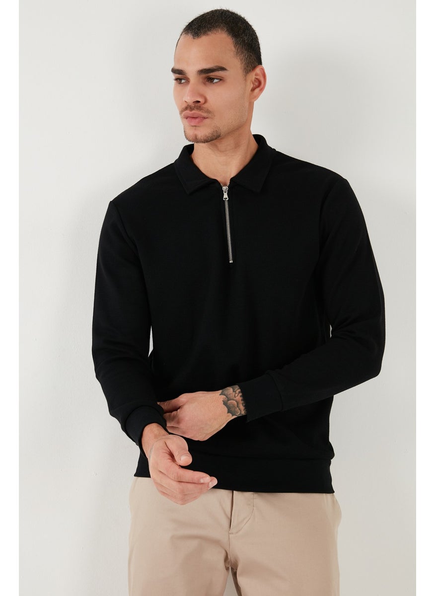 Cotton Regular Fit Half Zipper Polo Neck Sweat Men's Sweat 5905805