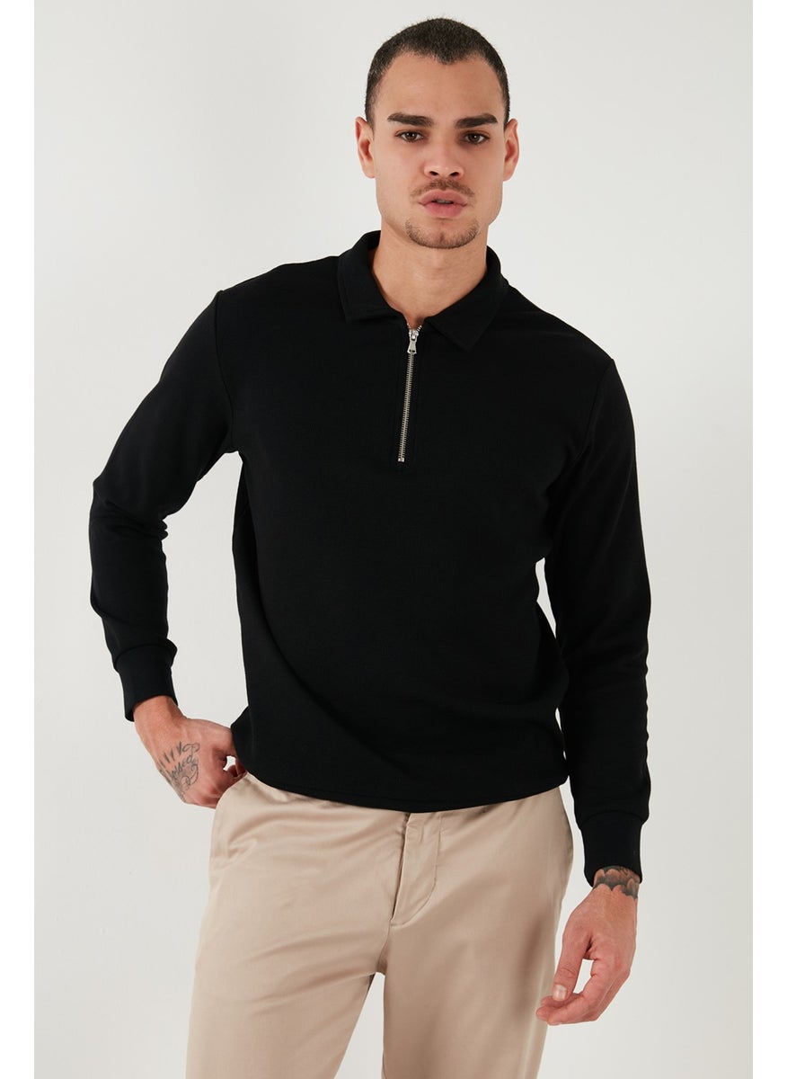 Cotton Regular Fit Half Zipper Polo Neck Sweat Men's Sweat 5905805
