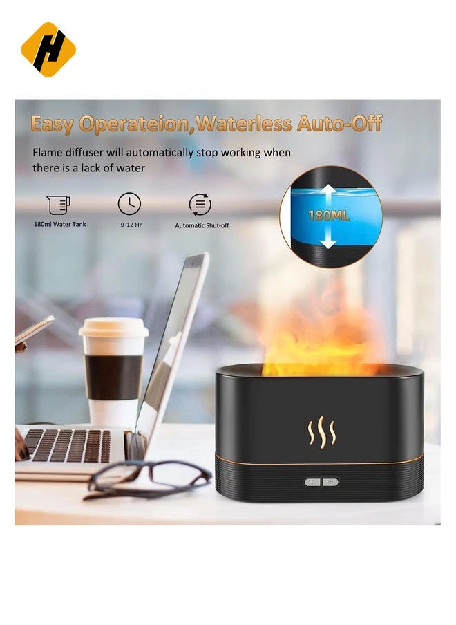 Flame Diffuser Humidifier-Auto Off 180ml Essential Oil Diffuser-2 Modes Brightness Aroma Humidifier with Fire Flame Effect for Home,Office,Spa,Gym(Black)