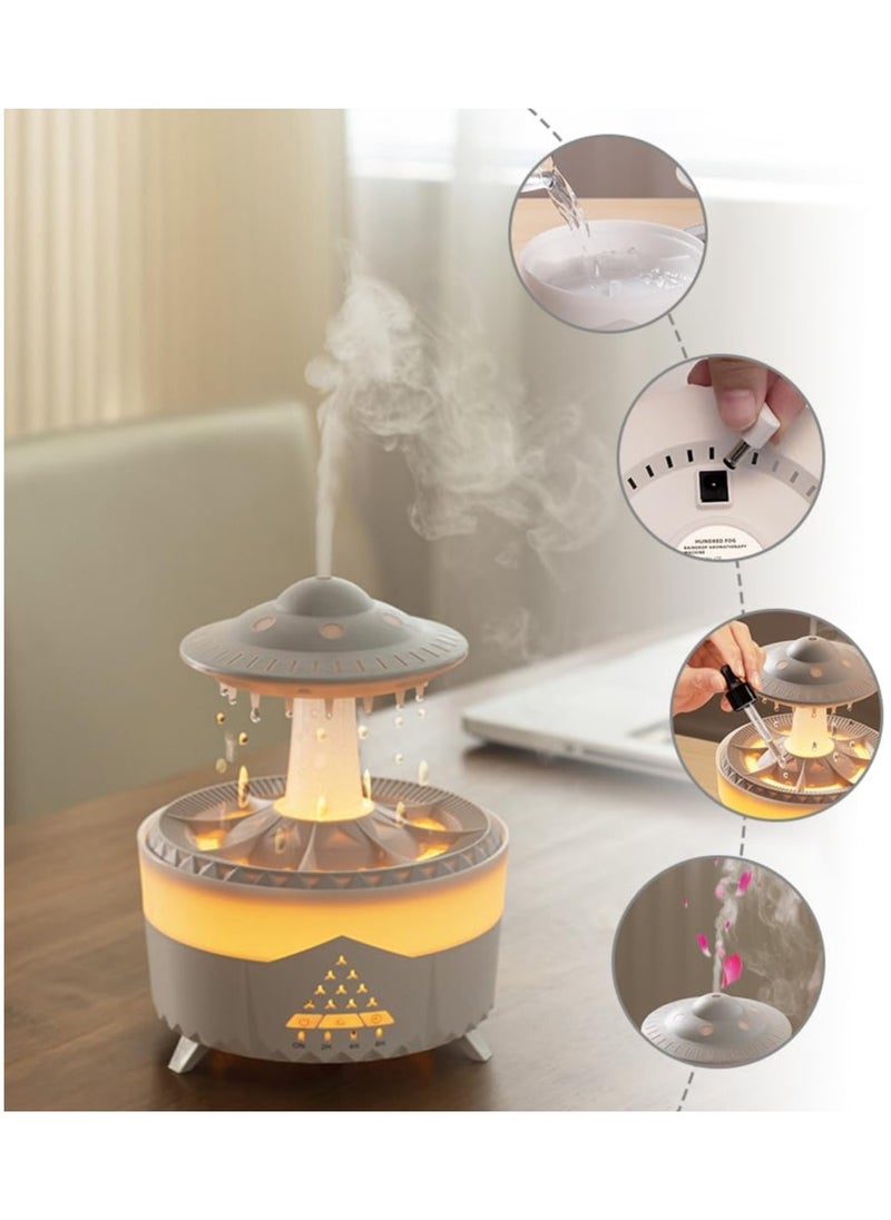 Rain Cloud Humidifier with Silent UFO Night Light, Aromatherapy Diffuser for Essential Oils, Compact Cloud-Shaped Humidifier for Home, Office, and Car