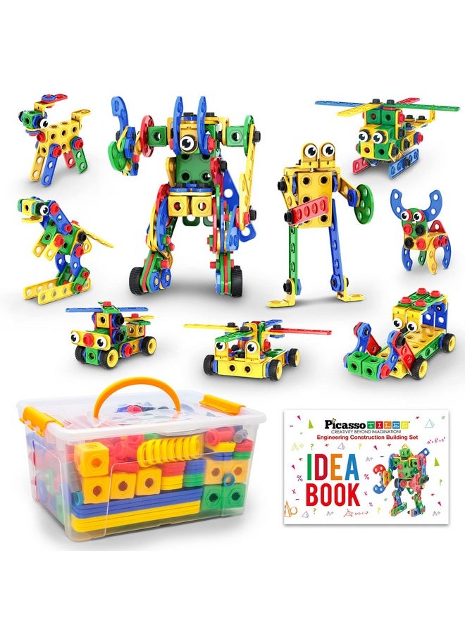 Stem Learning Toys 201 Piece Building Block Kids Construction Engineering Kit Toy Blocks Children Early Education Playset W/Free Ideabook, Power Drill, Clickable Ratchet, Age 3+ Ptn201