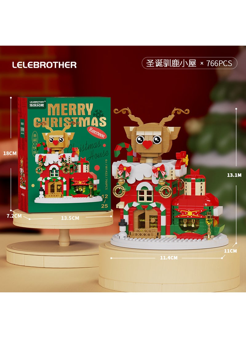 Diamond Brand Christmas Blocks Candy House Santa Claus Snow Swivel Music Box Compatible Lego Christmas Gift Z003 W1422 christmas reindeer house (light included)