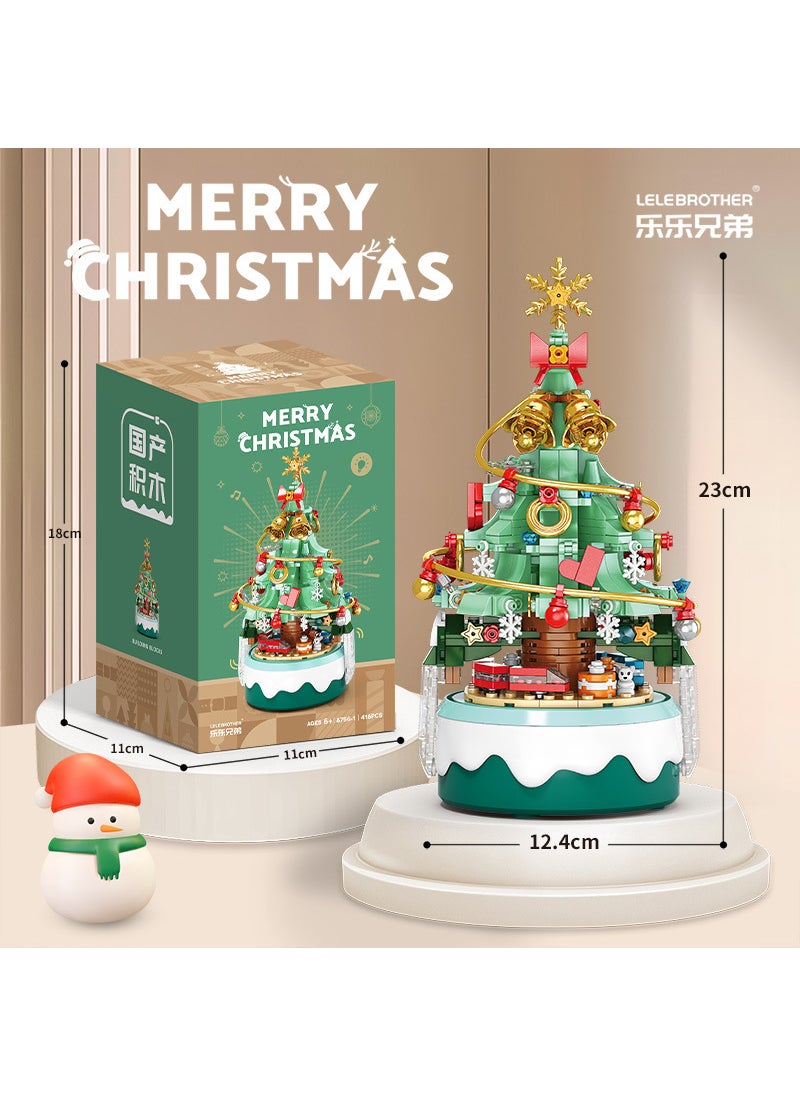 Diamond Brand Christmas Blocks Candy House Santa Claus Snow Swivel Music Box Compatible Lego Christmas Gift Z003 8756-1 christmas tree music box [cute green] (light included)