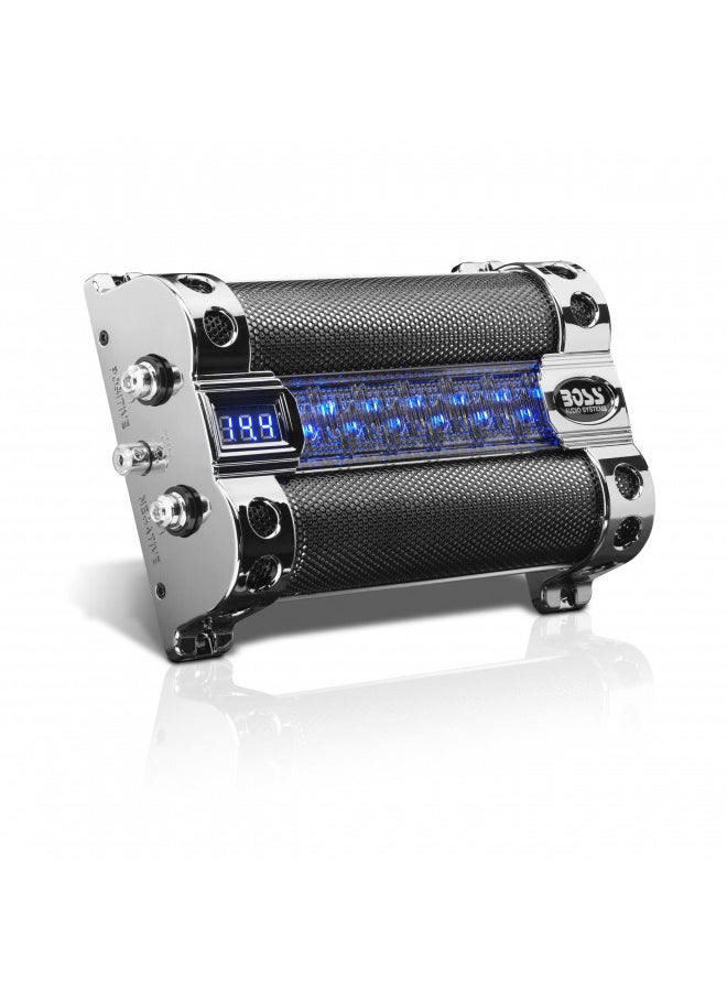 BOSS Audio Systems CAP8 8 Farad Car Capacitor - Energy Storage, Enhanced Bass From Stereo, Warning Reverse Polarity Tone, Voltage Overload Low Battery Voltage Led, For Amplifier and Subwoofer
