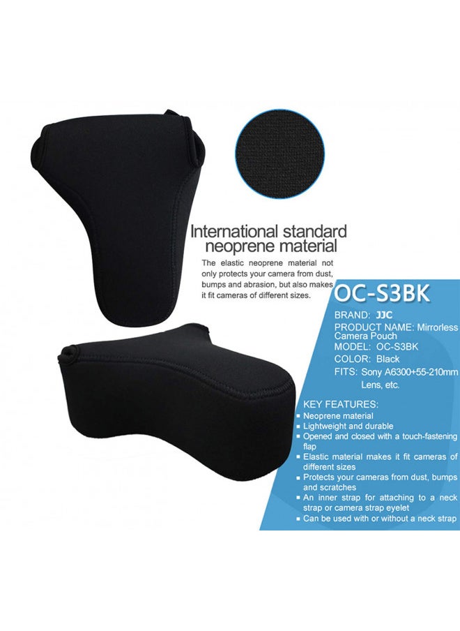 JJC Black Ultra Light Neoprene Camera Case for Sony a6600 a6500 a6400 a6300 a6100 a6000 a5100 w/55-210mm Lens, Pouch Bag for Fujifilm Fuji X-T30 X-T20 X-T10 W/ 55-200mm Lens, Elastic, Water Resistant