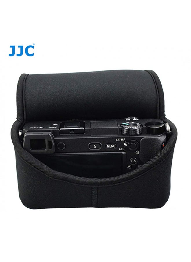 JJC Black Ultra Light Neoprene Camera Case for Sony a6600 a6500 a6400 a6300 a6100 a6000 a5100 w/55-210mm Lens, Pouch Bag for Fujifilm Fuji X-T30 X-T20 X-T10 W/ 55-200mm Lens, Elastic, Water Resistant