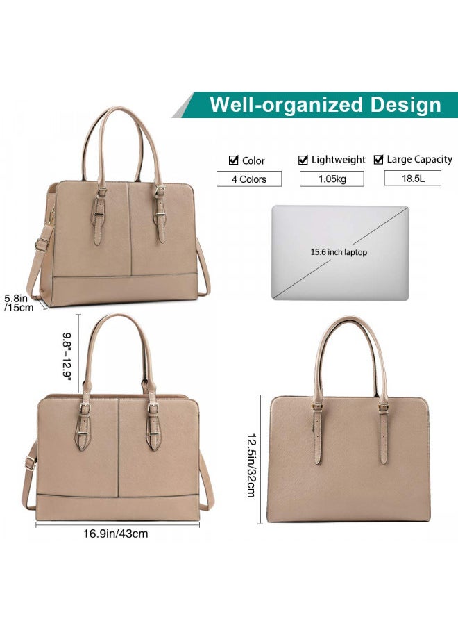 Laptop Bag for Women Leather Work Tote 15.6 Inch Laptop for Computer Bag Waterproof Business Office Professional Large Capacity Handbag Shoulder Bag khaki