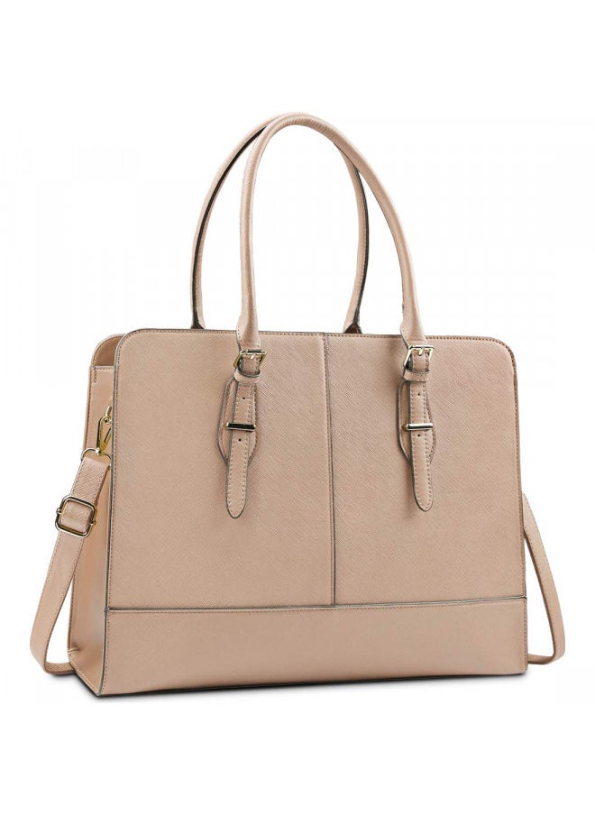 Laptop Bag for Women Leather Work Tote 15.6 Inch Laptop for Computer Bag Waterproof Business Office Professional Large Capacity Handbag Shoulder Bag khaki