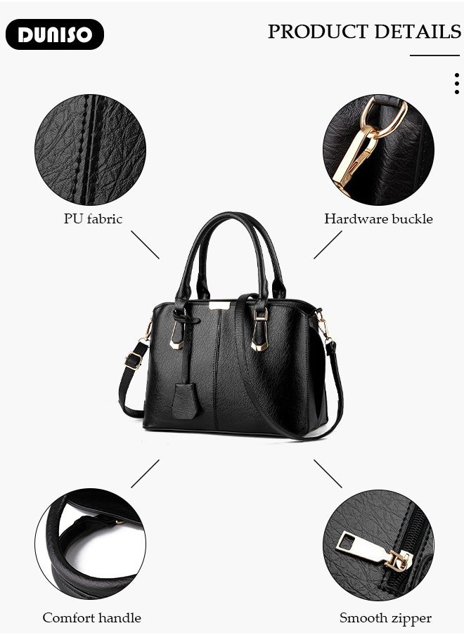 Women's Handbag with Removable Shoulder Strap, Soft PU Leather Elegant Tote Bag, Large Capacity Tote Shoulder Bag, Fashion Ladies Satchel Bag for Office Travel Daily