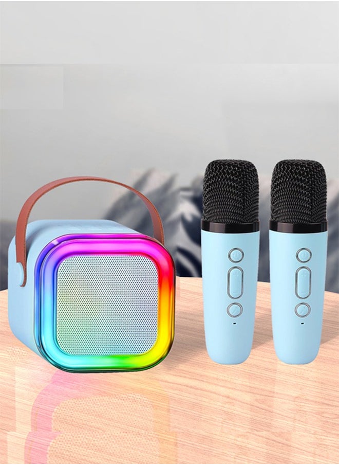 Home Karaoke Portable Bluetooth Speaker With Two Wireless Microphones RGB Lights TF Card AUX Connectivity and Type-C Charging