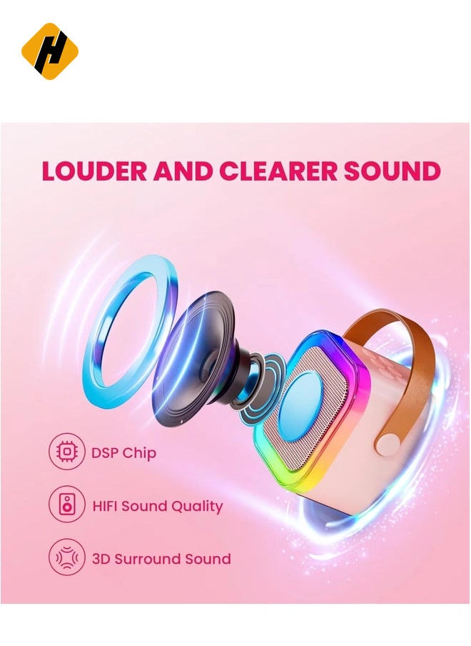 Mini Karaoke Machine for Kids Adults,Portable Bluetooth Speaker with 2 Wireless Microphones, MP3 Music Player Gifts Toys for Girls 3-12 Year Old Birthday Family Home Party (Pink 2 Mics)