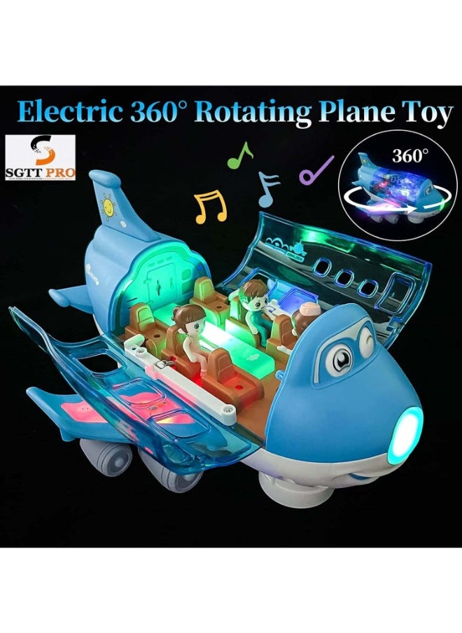 Electric Toy Airliner Plane Rotating Airplane Vehicles with Light and Music Airline Toy Vehicle Gift for Kids Boys Girls 3 4 5 6 Year Old and Up, Blue