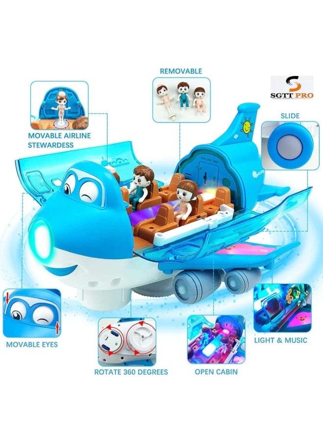 Electric Toy Airliner Plane Rotating Airplane Vehicles with Light and Music Airline Toy Vehicle Gift for Kids Boys Girls 3 4 5 6 Year Old and Up, Blue