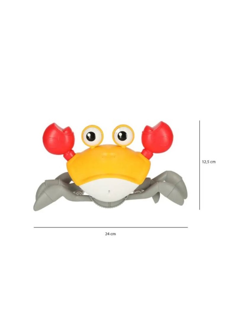 Crawling Crab Baby Toy with Lights & Music | Sensory Walking Crab for Toddlers 3-12 Months | Tummy Time Pet Toy with Automatic Obstacle Avoidance (Orange)