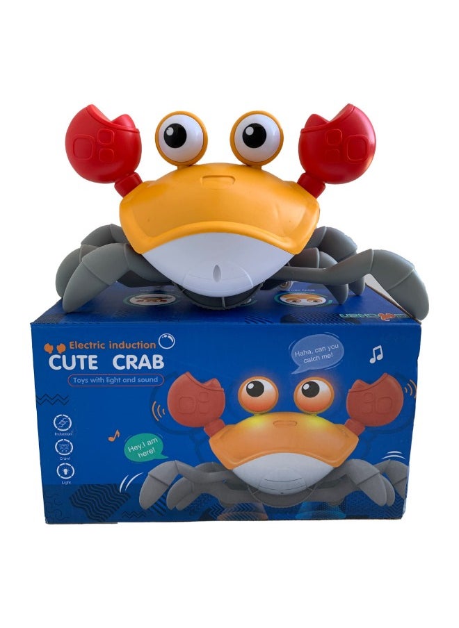 Crawling Crab Baby Toy with Lights & Music | Sensory Walking Crab for Toddlers 3-12 Months | Tummy Time Pet Toy with Automatic Obstacle Avoidance (Orange)