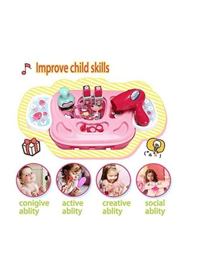 20-Piece Girls Makeup Toy Set | Play Vanity Dressing Table with Hair Dryer, Mirror, Scissors & Brush | Fashion Beauty Salon Cosmetic Palette | Ideal Gift