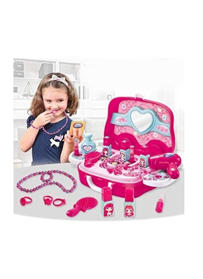 20-Piece Girls Makeup Toy Set | Play Vanity Dressing Table with Hair Dryer, Mirror, Scissors & Brush | Fashion Beauty Salon Cosmetic Palette | Ideal Gift