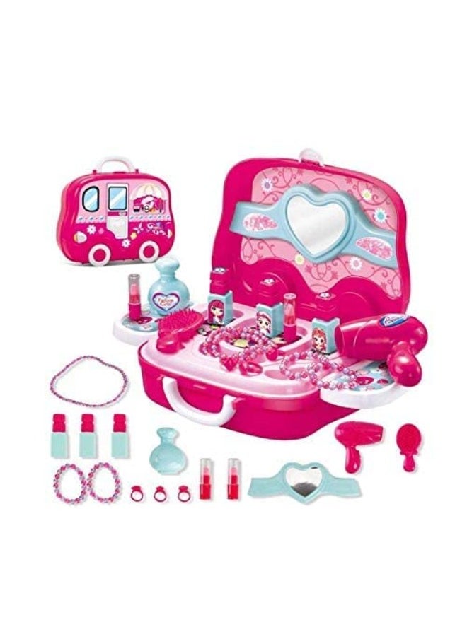 20-Piece Girls Makeup Toy Set | Play Vanity Dressing Table with Hair Dryer, Mirror, Scissors & Brush | Fashion Beauty Salon Cosmetic Palette | Ideal Gift