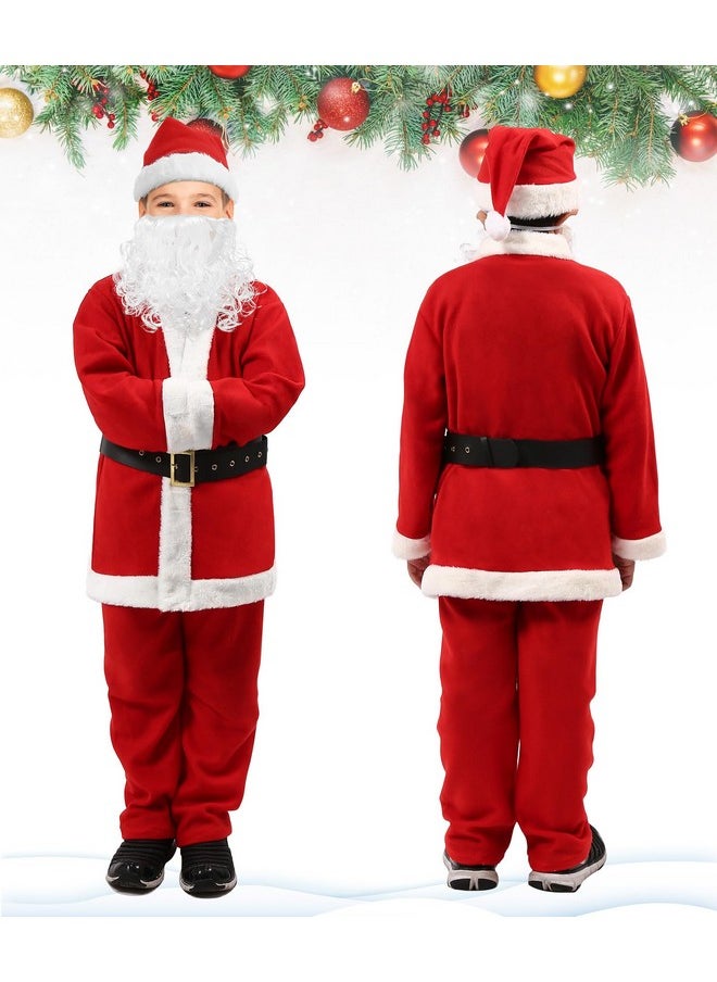 Kids Santa Claus Costume Velvet Santa Suit Boys Santa Costume, Christmas Halloween Costume Cosplay Set For Child (V Collar Coat Costume Set, Large)