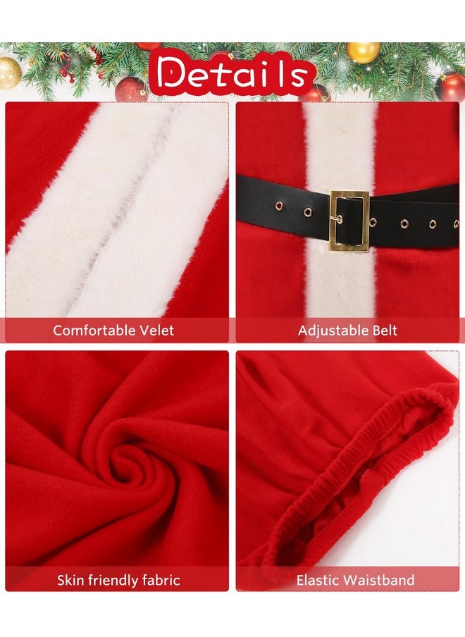 Kids Santa Claus Costume Velvet Santa Suit Boys Santa Costume, Christmas Halloween Costume Cosplay Set For Child (V Collar Coat Costume Set, Large)