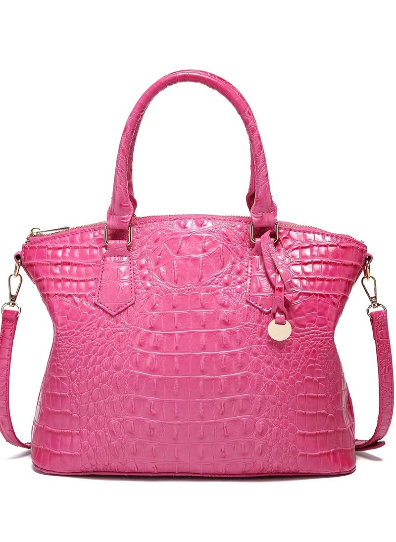 Women Satchel Handbags Top-Handle Bags fuax Leather Embossed Crocodile pattern shoulder bag-Pink