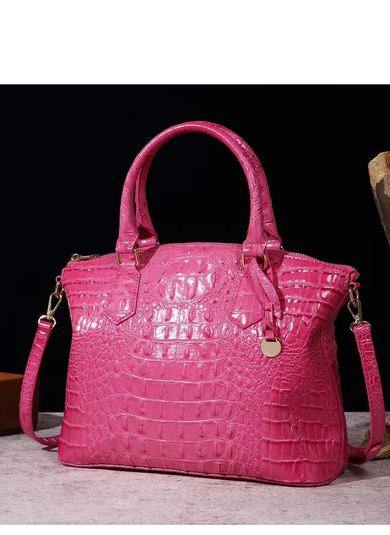 Women Satchel Handbags Top-Handle Bags fuax Leather Embossed Crocodile pattern shoulder bag-Pink