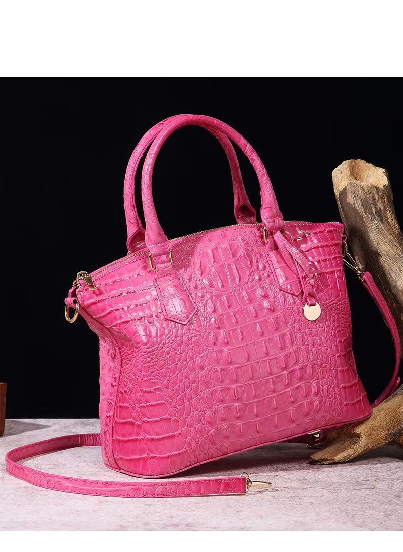 Women Satchel Handbags Top-Handle Bags fuax Leather Embossed Crocodile pattern shoulder bag-Pink