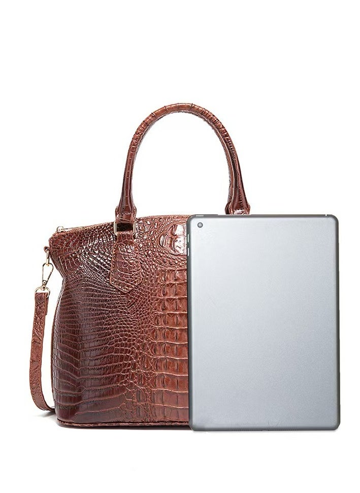 Women Satchel Handbags Top-Handle Bags fuax Leather Embossed Crocodile pattern shoulder bag-Pink