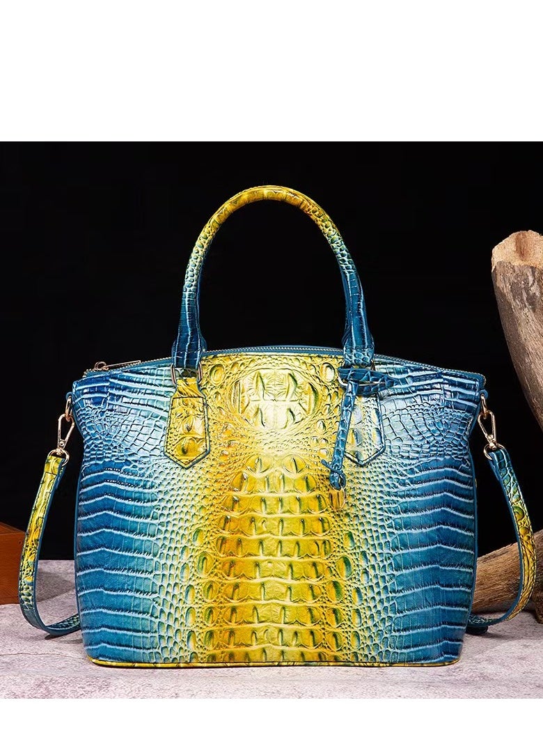 Women Satchel Handbags Top-Handle Bags fuax Leather Embossed Crocodile pattern shoulder bag-Yellow & Blue