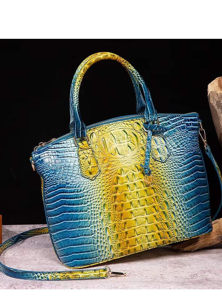 Women Satchel Handbags Top-Handle Bags fuax Leather Embossed Crocodile pattern shoulder bag-Yellow & Blue