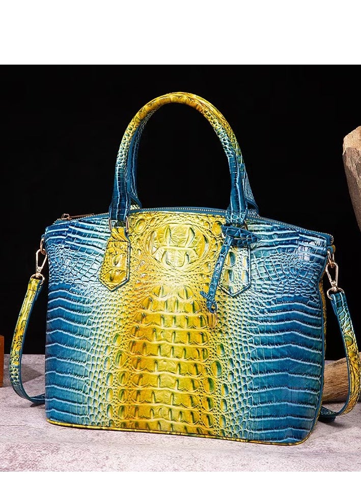 Women Satchel Handbags Top-Handle Bags fuax Leather Embossed Crocodile pattern shoulder bag-Yellow & Blue